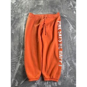 Victoria's Secret PINK Orange Rhinestone Sweatpants Joggers L Pink Says Be Happy